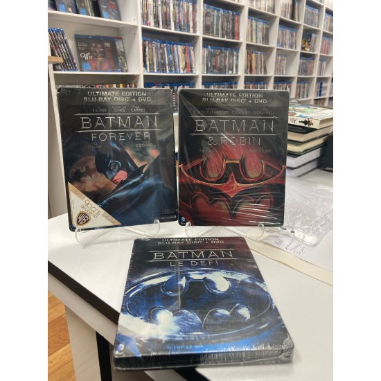 BATMAN RETURNS + BATMAN FOREVER + BATMAN & ROBIN ( 3 FILM STEELBOOK SET : BLU RAY + DVD ) BATMAN RETURNS + BATMAN FOREVER + BATMAN & ROBIN ( 3 FILM STEELBOOK SET : BLU RAY + DVD )