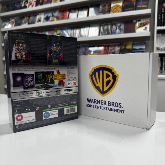 BEETLEJUICE 2 FILM COLLECTION - LIMITED COLLECTOR'S EDITION STEELBOOK 4K UHD + BLU RAY GIFT SET ( 4 DISC ) INC. BEETLEGEUSE LIGHT-UP SIGN