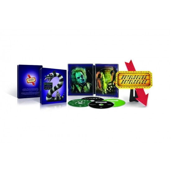 BEETLEJUICE 2 FILM COLLECTION - LIMITED COLLECTOR'S EDITION STEELBOOK 4K UHD + BLU RAY GIFT SET ( 4 DISC ) INC. BEETLEGEUSE LIGHT-UP SIGN