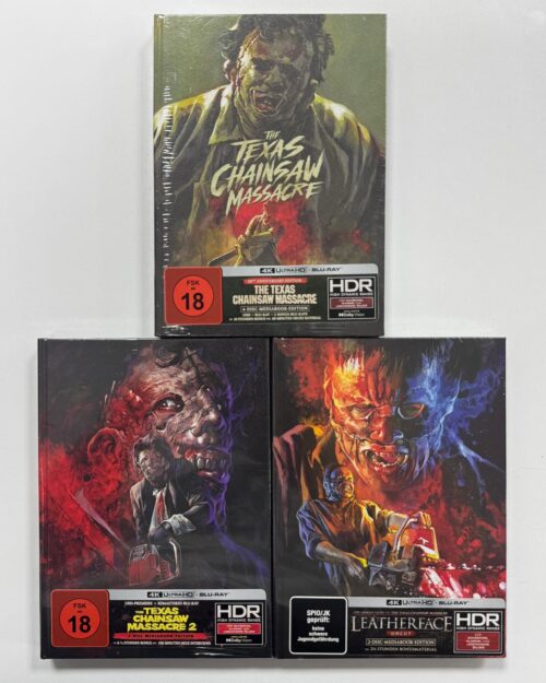 The Texas Chainsaw Massacre 1 & 2 + Leatherface Limited Edition Mediabook 4k Uhd + Blu Ray Set